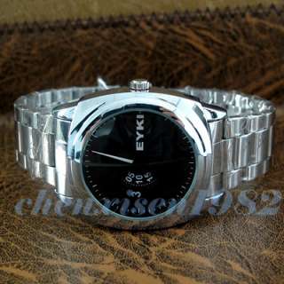 NEW Black Dial Stainless steel Mens Quartz Wrist Watch  