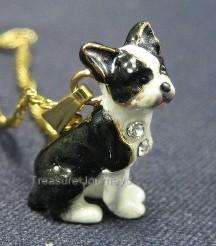 Bejeweled Boston Terrier Dog Trinket Box w Necklace  