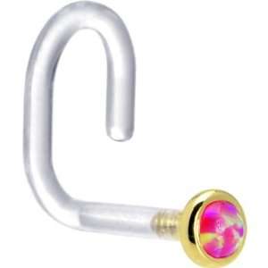  Gold 2mm Brilliant Pink Synthetic Opal Bioplast Nose Ring Jewelry
