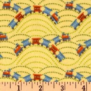  44 Wide Scoot Flannel Trains Yellow Fabric By The Yard 