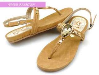 NIB Flat T Strap Thong Jeweled Sandals BROWN PINK  