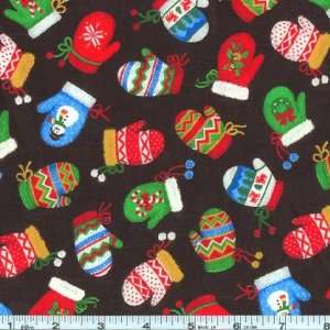   Wide Christmas Mittens Black Fabric By The Yard Arts, Crafts & Sewing