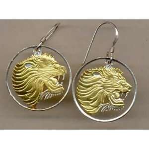   Ethiopia 25 Cent Lion Head Two Toned Coin Cut Out Earrings Sports