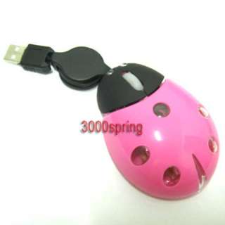 Pink Ladybug Laptop Retractable USB Optical mouse Nice  