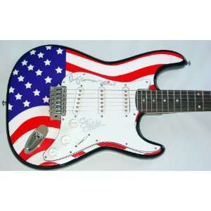  Creedence Clearwater Revival Signed USA Flag Guitar PSA 