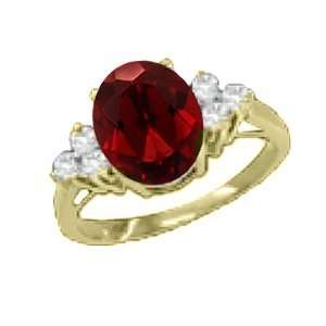  1.68 Ct 8X6 Oval Red Garnet Diamond Yellow Gold Ring 