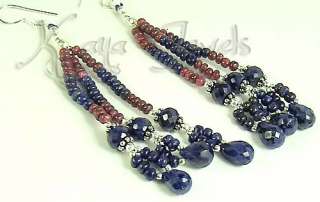 DESIGNER NATURAL SAPPHIRE AND RUBY EARRING 925% SILVER  