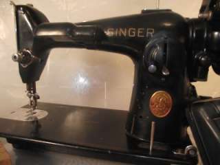 Vintage Singer 201 METAL Sewing machine+attachments+see great leather 