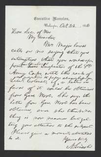 Abraham Lincoln AUTOGRAPH LETTER SIGNED to Hon. Sec of War   Oct. 23 