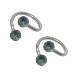  2 Blue and Green Acrylic Glitter Balls Twister Rings 