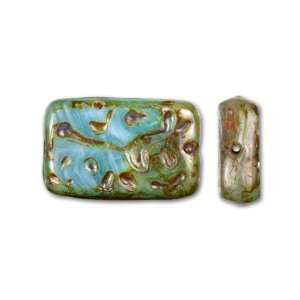  Czech Glass Ocean Blue w/ Picasso Grooved Rectangle