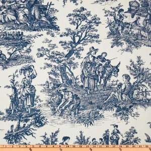  58 Wide Linen Toile Blue/Ivory Fabric By The Yard Arts 