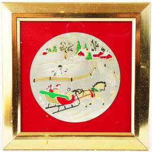 Framed Metal~HIMARK~Japan Painted Christmas Sled~Horse  