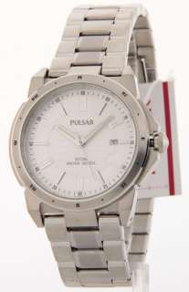   Mens Pulsar Stainless Steel Date Casual Watch White Dial Sharp New