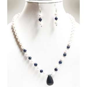 Single Strand Trendy Natural Cabochon Sapphire & Pearl Drop Beaded 