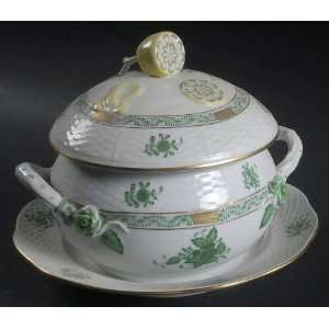  Herend Chinese Bouquet Green (Av) Sauce Boat with Attached 