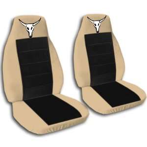  2 Tan and black Cow skull seat covers for a 1999 2001 