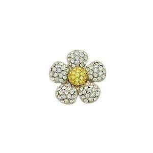   Crystal Daisy Brooch With Yellow Crystal Center 