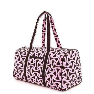  Large Quilted Retro Design Duffle Bag   Pink/Brown 
