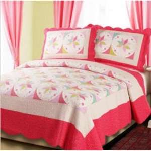  Pink Wheel Fun Style 3 Piece Patchwork Quilt Bedding Bed 