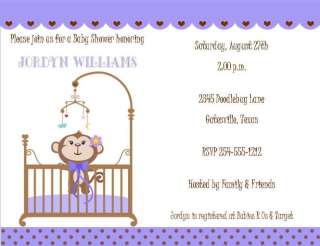 24 Sweet Baby Monkey in Crib Baby Shower Invitations  
