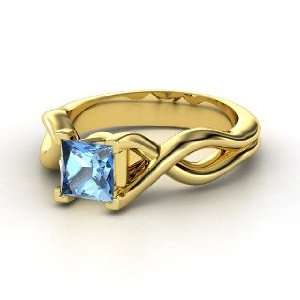    Twist Ring, Princess Blue Topaz 18K Yellow Gold Ring Jewelry
