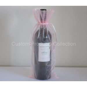  Pink Organza Bottle Bags   6in X 14 In 
