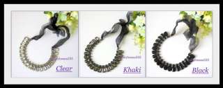 NEW Gorgeous Black / Clear / Khaki Acrylic Crystal Ribbon Choker 