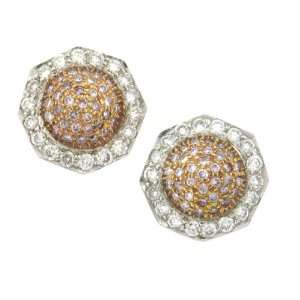   Pink Diamond Circle Stud Earrings with White Diamond Border Jewelry