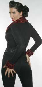 Lip Service Blacklist red leopard collar black cropped sweater top L 