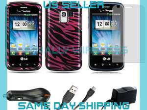 Black & Purple Zebra Case+LCD Cover+USB+Home & Car Chargers LG 