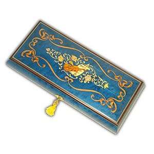  Grand Royal Blue Musical Jewelry Box with Musical Instruments 