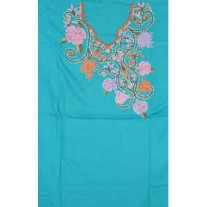   Salwar Suit from Kashmir with Crewel Embroidered Flowers   Pure Cotton