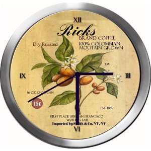  RICKS 14 Inch Coffee Metal Clock Quartz Movement Kitchen 