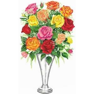   Colored Roses in Vase   Tatouage Rub On Wall Transfer