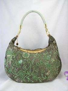 Drak Green Tapestry Beaded Sequined Hobo Handbag Bag  