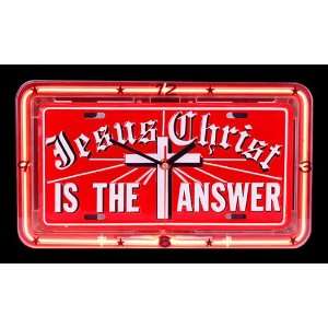  JESUS CHRIST IS THE ANSWER Neon License Plate Clock