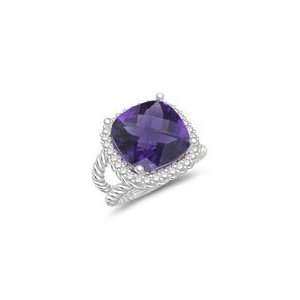  0.32 Cts Diamond & 5.17 Cts Amethyst Ring in 14K White 