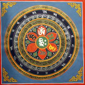 59. Om Mani Mandala Blue Background Thangka, NEPAL  