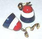 Red white & blue bell clip earrings