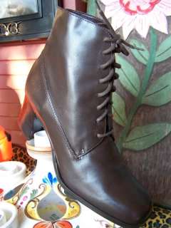 VTG 90s Brown Leather Tall Ankle Granny Dress Boot 8  
