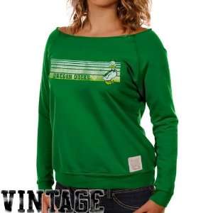 Original Retro Brand Oregon Ducks Ladies Green Open Neck Raglan Fleece 