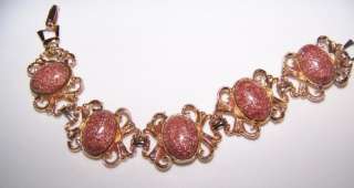 Bracelet Goldtone with Rose/Gold speckled Stones,7.5  