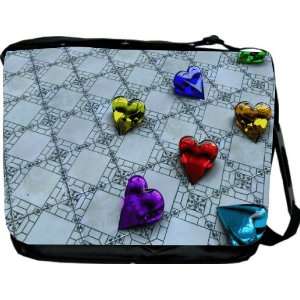  Glass Hearts on Tiles Design Messenger Bag   Book Bag 