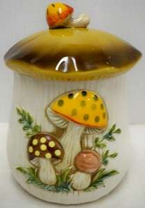 Vintage  Merry Mushrooms Flour Canister Embossed  