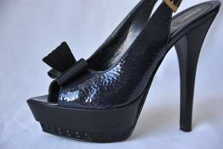   Glossy DOUBLE PLATFORM High Heel Pump Open Toe Bow Shoe 8 38  