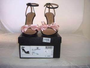 NIB AUTH CHANEL BLACK SATIN PINK BOW SANDALS SHOES 41  