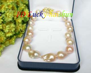 HUGE 30mm natural pink Reborn keshi pearls necklace dragon j7663