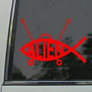  Alien Fish Red Decal Truck Bumper Window Vinyl Red Sticker 