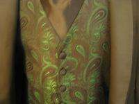 15) BLACK ELECTRIC GREEN LORD WEST PAISLEY Half Back Vest made in USA 